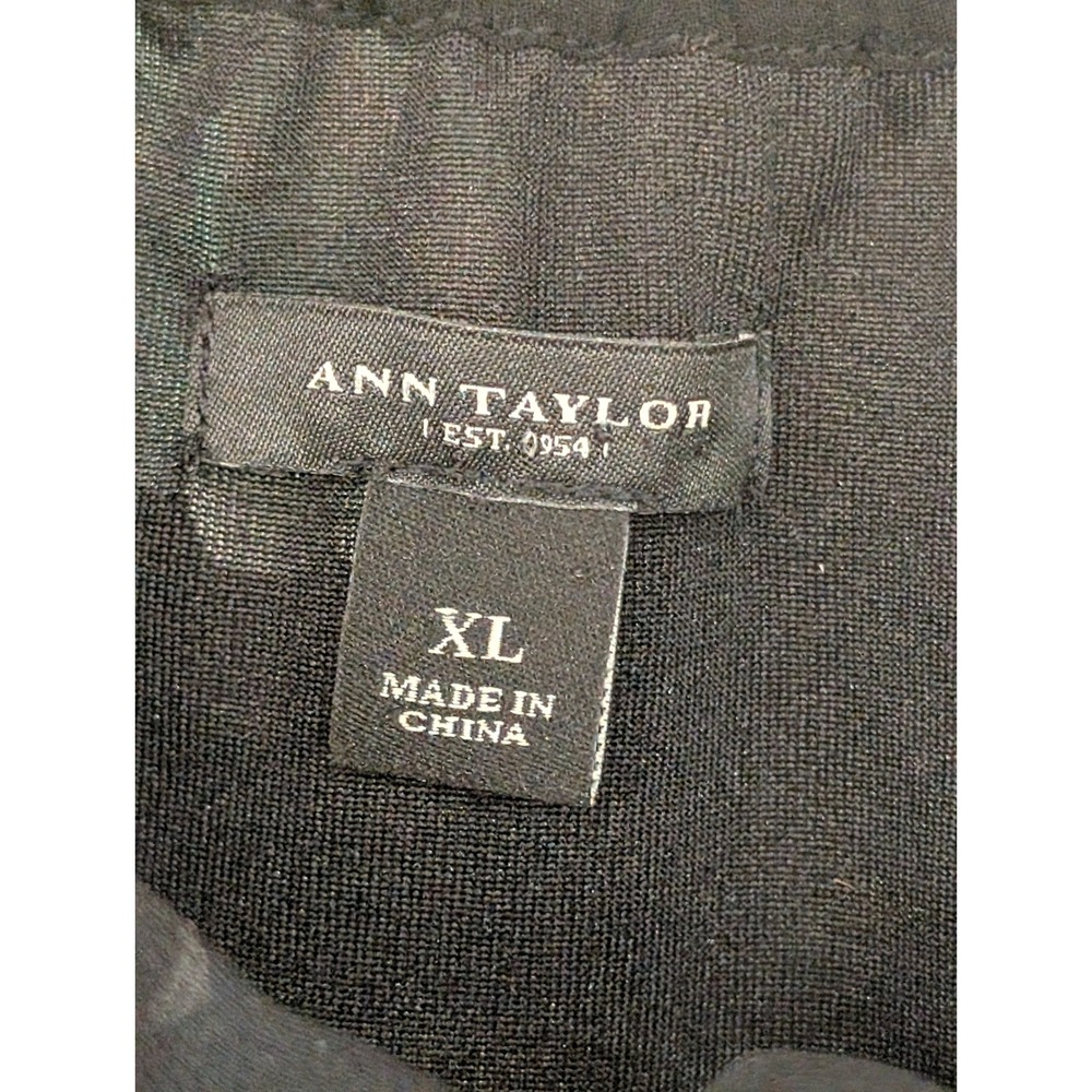 Ann Taylor XL Black Floral Print Sheer Long Sleeve Blouse Tie Neck - Picture 3 of 7